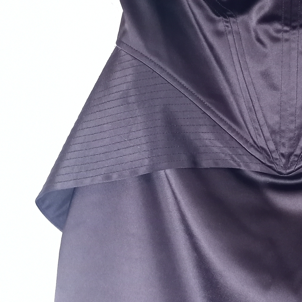 Betsey Johnson Vintage Black Satin Strapless Corset Sweetheart Neck Peplum Dress - Picture 6 of 11
